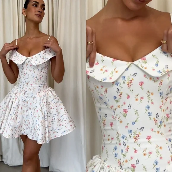 House of CB ‘Elida’ White Posy Print Corset Mini Dress ♡ - Picture 4 of 12